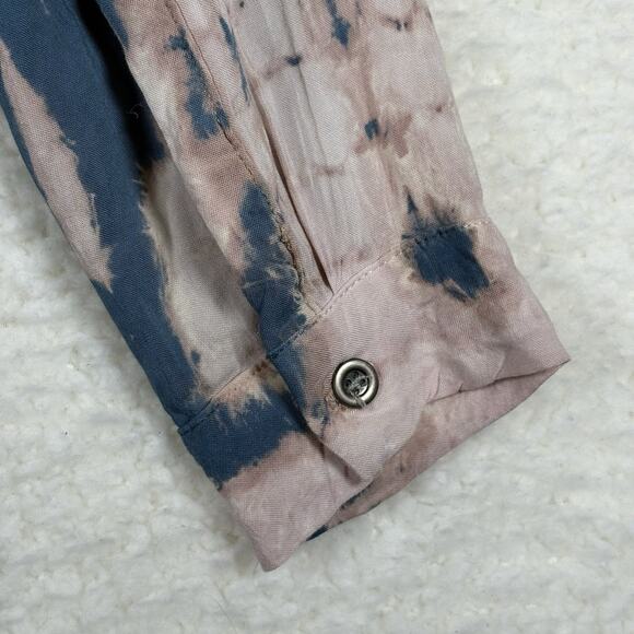 Mono B Tunic Shirt Dress Women's Size L Pink Brown & Blue Tie Dye Knee Length - Picture 2 of 10